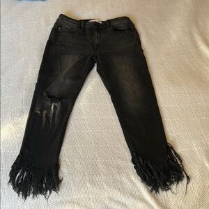 Frayed Hem Black Jeans